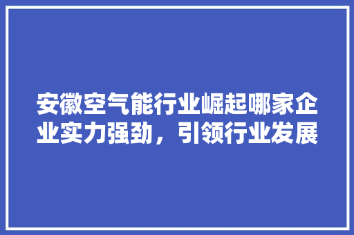 安徽空气能行业崛起哪家企业实力强劲，引领行业发展 综合便民