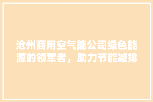 沧州商用空气能公司绿色能源的领军者，助力节能减排新篇章