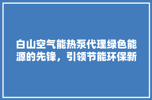 白山空气能热泵代理绿色能源的先锋，引领节能环保新潮流