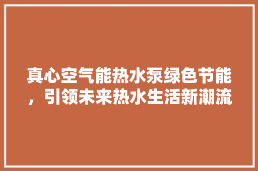 真心空气能热水泵绿色节能，引领未来热水生活新潮流