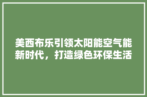 美西布乐引领太阳能空气能新时代，打造绿色环保生活新篇章