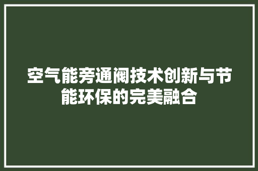 空气能旁通阀技术创新与节能环保的完美融合 厨房维修