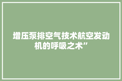 增压泵排空气技术航空发动机的呼吸之术” 墙体维修