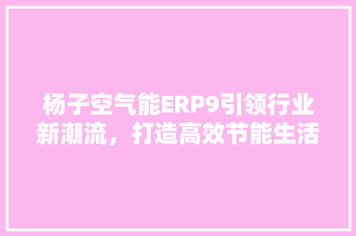 杨子空气能ERP9引领行业新潮流，打造高效节能生活