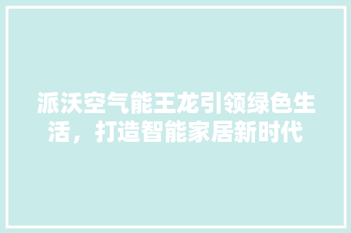 派沃空气能王龙引领绿色生活，打造智能家居新时代