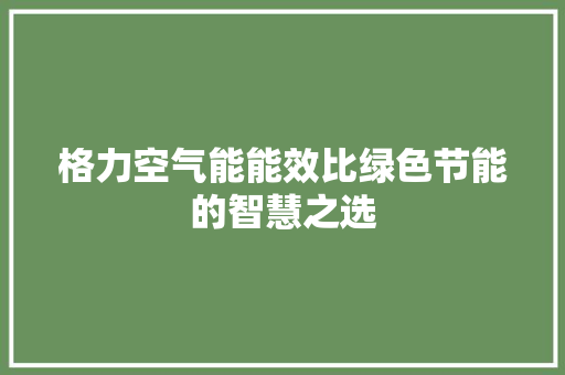 格力空气能能效比绿色节能的智慧之选
