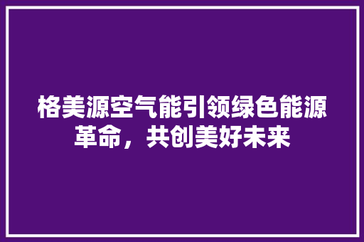 格美源空气能引领绿色能源革命，共创美好未来