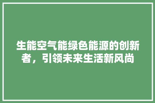 生能空气能绿色能源的创新者，引领未来生活新风尚