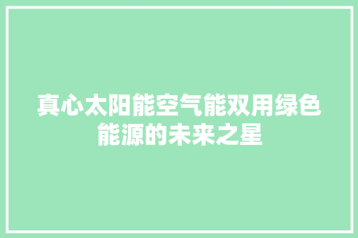 真心太阳能空气能双用绿色能源的未来之星