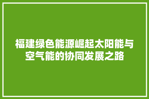 福建绿色能源崛起太阳能与空气能的协同发展之路