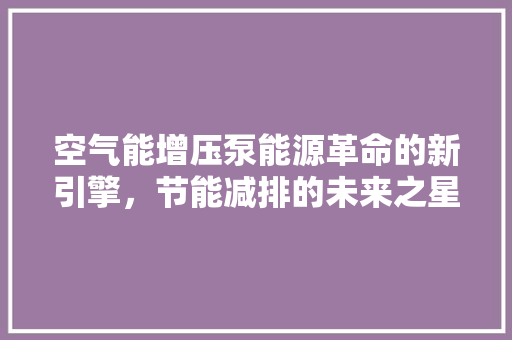 空气能增压泵能源革命的新引擎，节能减排的未来之星