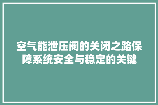 空气能泄压阀的关闭之路保障系统安全与稳定的关键