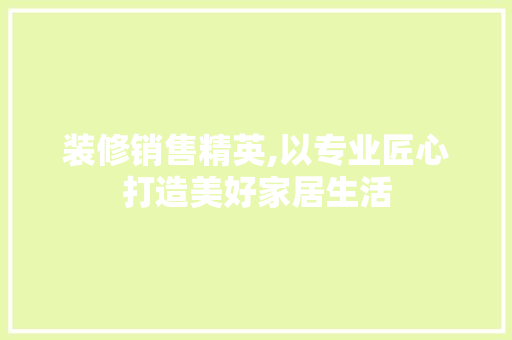 装修销售精英,以专业匠心打造美好家居生活 装修销售精英,以专业匠心打造美好家居生活 厨房维修