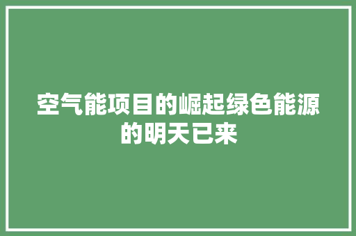 空气能项目的崛起绿色能源的明天已来