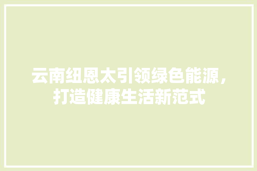 云南纽恩太引领绿色能源，打造健康生活新范式 综合便民