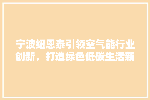 宁波纽恩泰引领空气能行业创新，打造绿色低碳生活新篇章 家电维修