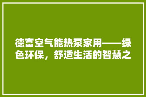 德富空气能热泵家用——绿色环保，舒适生活的智慧之选