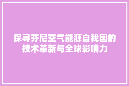 探寻芬尼空气能源自我国的技术革新与全球影响力 厨房维修