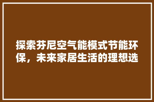 探索芬尼空气能模式节能环保，未来家居生活的理想选择 厨房维修
