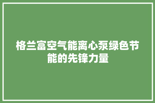 格兰富空气能离心泵绿色节能的先锋力量 厨房维修