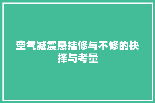 空气减震悬挂修与不修的抉择与考量 家电维修
