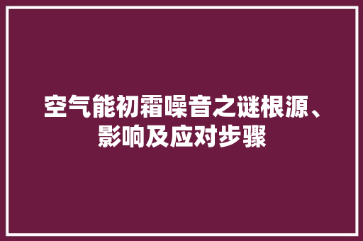 空气能初霜噪音之谜根源、影响及应对步骤 家电维修
