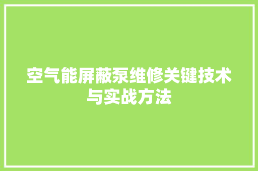 空气能屏蔽泵维修关键技术与实战方法