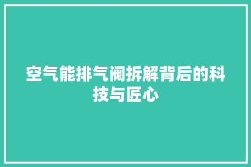 空气能排气阀拆解背后的科技与匠心