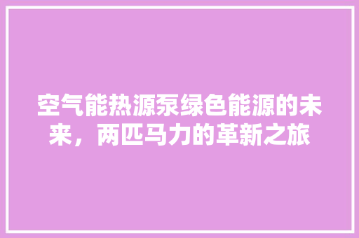 空气能热源泵绿色能源的未来，两匹马力的革新之旅