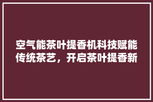 空气能茶叶提香机科技赋能传统茶艺，开启茶叶提香新篇章