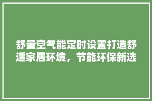 舒量空气能定时设置打造舒适家居环境，节能环保新选择