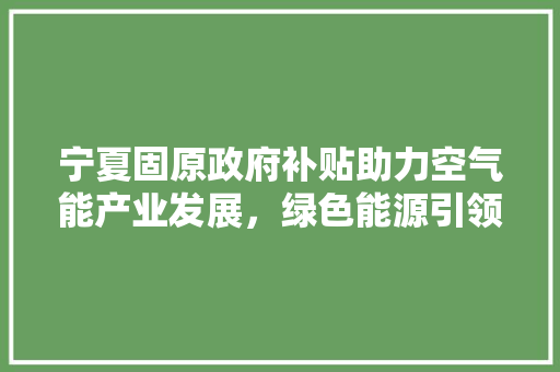 宁夏固原政府补贴助力空气能产业发展，绿色能源引领未来 汽车维修