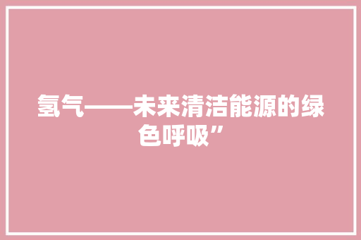 氢气——未来清洁能源的绿色呼吸” 家电维修