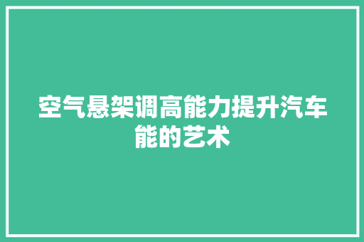 空气悬架调高能力提升汽车能的艺术