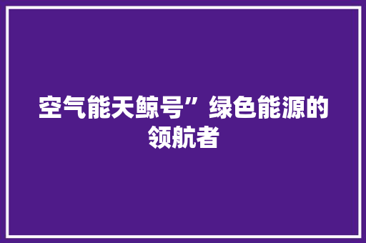 空气能天鲸号”绿色能源的领航者