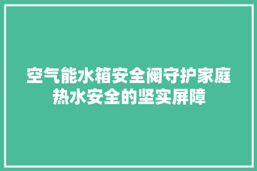 空气能水箱安全阀守护家庭热水安全的坚实屏障