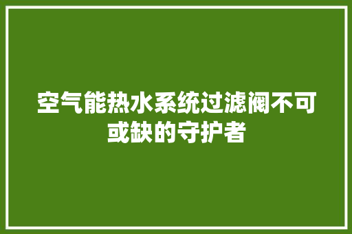 空气能热水系统过滤阀不可或缺的守护者