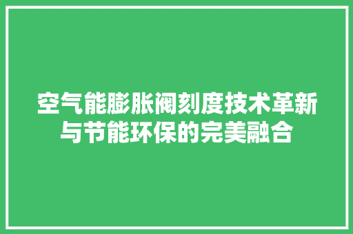 空气能膨胀阀刻度技术革新与节能环保的完美融合 厨房维修