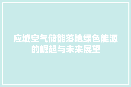 应城空气储能落地绿色能源的崛起与未来展望 综合便民