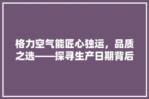 格力空气能匠心独运，品质之选——探寻生产日期背后的故事