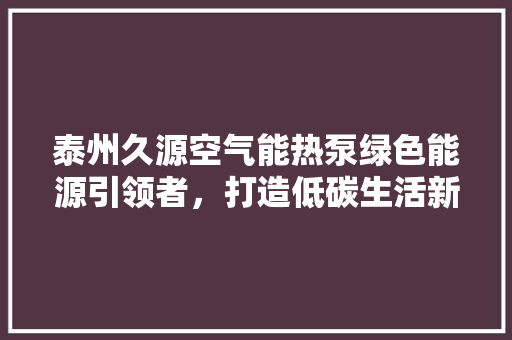 泰州久源空气能热泵绿色能源引领者，打造低碳生活新风尚 家电维修