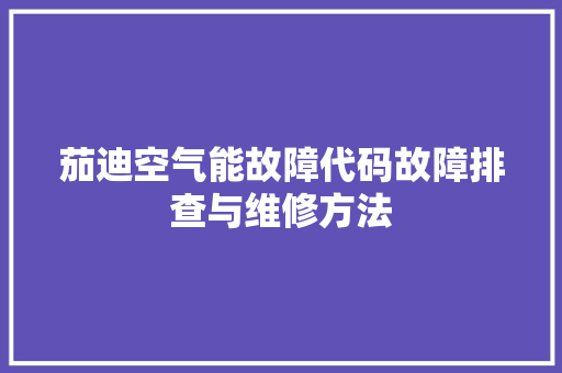 茄迪空气能故障代码故障排查与维修方法 汽车维修