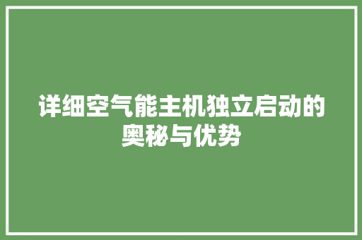 详细空气能主机独立启动的奥秘与优势