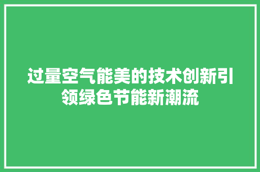 过量空气能美的技术创新引领绿色节能新潮流