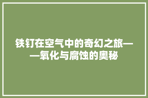 铁钉在空气中的奇幻之旅——氧化与腐蚀的奥秘 厨房维修