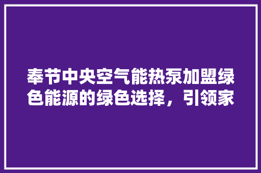奉节中央空气能热泵加盟绿色能源的绿色选择，引领家居舒适新潮流 厨房维修