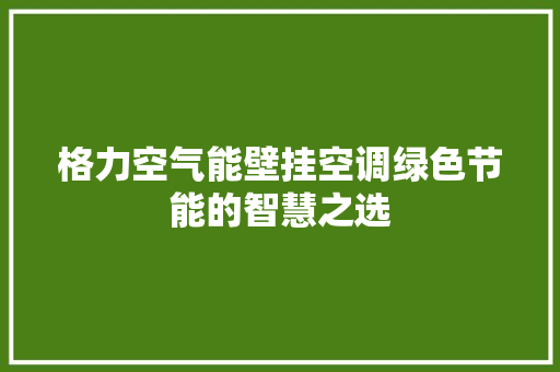 格力空气能壁挂空调绿色节能的智慧之选