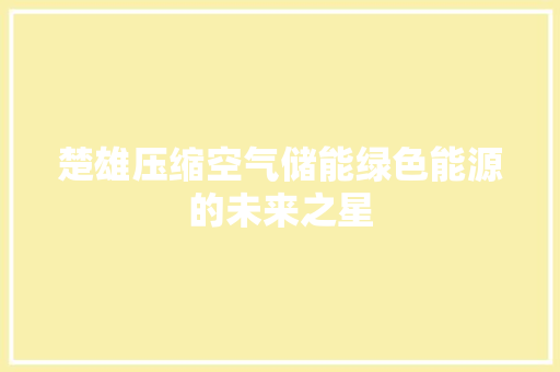 楚雄压缩空气储能绿色能源的未来之星