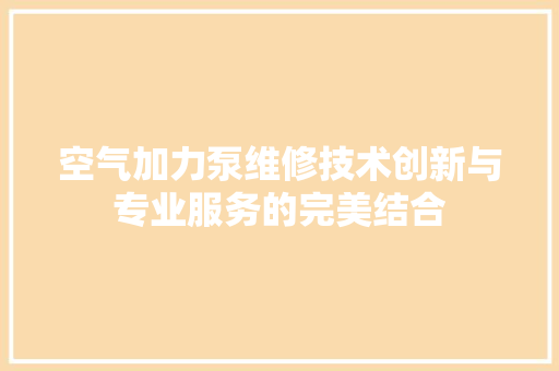 空气加力泵维修技术创新与专业服务的完美结合