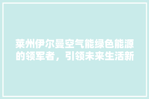 莱州伊尔曼空气能绿色能源的领军者，引领未来生活新风尚 综合便民